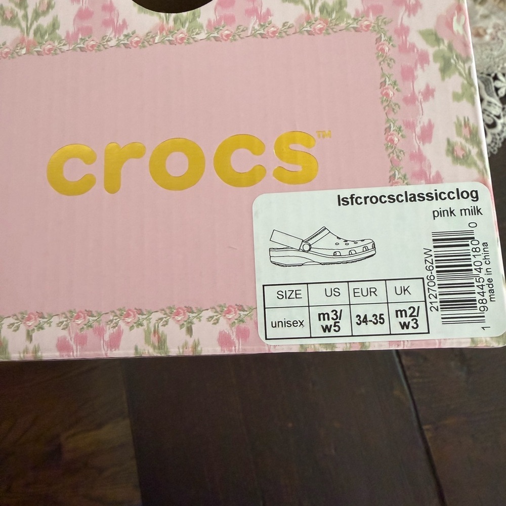 CROCS Kids Pink Floral Patterned Clog with Heel Strap - Picture 3 of 3